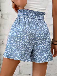 Breezaya 小碎花紙袋腰荷葉邊裙裤 - 藍白色 - 查看 2