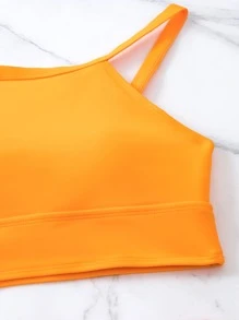 Swim Lushoire Summer Beach Halter Top & Floral Print Drawstring Side Shorts Bikini Set, Orange Bathing Suit