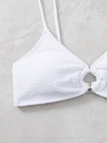 SHEIN Swim Summer Beach Ring Linked Bikini Top - White - View 3