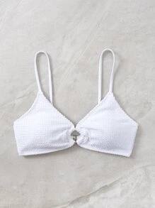 SHEIN Swim Summer Beach Ring Linked Bikini Top - White - View 5