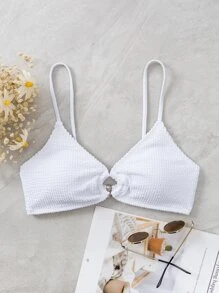 SHEIN Swim Summer Beach Ring Linked Bikini Top - White - View 6