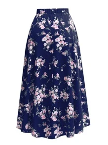 SHEIN LUNE 大碼印花喇叭半身裙 - 藏蓝色 - 查看 2