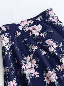 SHEIN LUNE 大碼印花喇叭半身裙 - 藏蓝色 - 查看 4