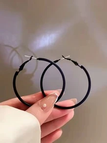 Minimalist Hoop Earrings - Black - View 2