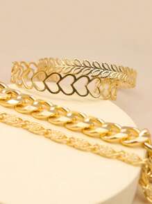 Bộ 4 chiếc vòng tay trang trí hình trái tim và lá cho ngày lễ tình nhân - Vàng - Xem 3