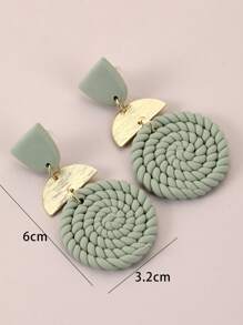 Rattan Round Drop Earrings - Mint Green - View 6