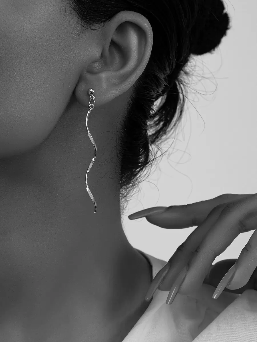 Spiral Drop Earrings - Silver - View 1