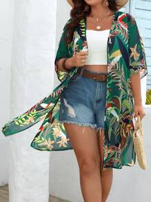 SHEIN VCAY Kimono con estampado tropical con parte delantera abierta - Multicolor - Ver 2