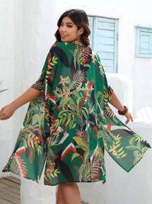 SHEIN VCAY Kimono con estampado tropical con parte delantera abierta - Multicolor - Ver 3