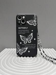 1入組 TPU 側面噴漆手機殼附手帶，相容於 Apple Iphone 7/8/11/12/13/14/pro Max/plus、X/xr/xs Max/se2、Iphone 15/15pro/15plus/15promax、三星銀河A03s/a03core/a04/a12/a13/a14/a21s/a22/a23/a32/a33/a34/a50/a51/a52/a53/a54/a71/a72/a73/s202/a53/a54/a71/a72/a73/s202/a53/a54/a71/a72/a73/s20212121212/21212/2121212/2121212121212/2122129 /s22plus/s22ultra。相容於iPhone15/15Plus/15Pro/15Promax - 黑與白 - 查看 3