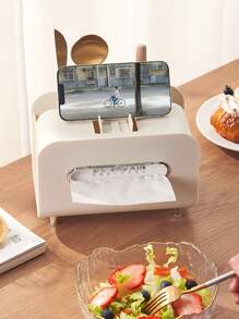 1pc ABS Tissue Storage Box, Modern White Tissue Box Cover Holder For Home - White - View 4