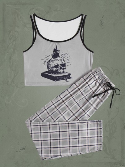 Mountain Vintage Press Skull Graphic Contrast Binding PJ Set