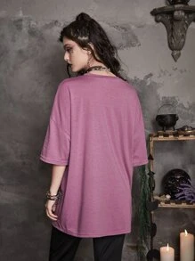 ROMWE Goth T-shirt oversize à imprimé chat