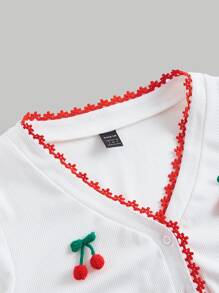 SHEIN MOD Cherry Print Contrast Lace Tee - White - View 3