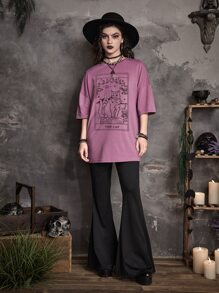 ROMWE Goth T-shirt oversize à imprimé chat