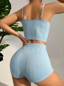 Solid Cami Top & Shorts Lounge Set Outfit - Baby Blue - View 2