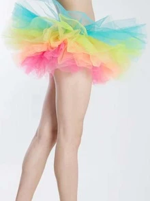 撞色荷葉邊網紗半身裙 - 彩色 - 查看 2