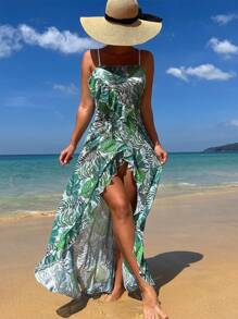 Cover up bandeau con estampado tropical - Verde - Ver 1