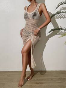 SHEIN Swim Vestido cover up con abertura de muslo con abertura sin bikini - Albaricoque - Ver 1