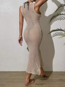 SHEIN Swim Vestido cover up con abertura de muslo con abertura sin bikini - Albaricoque - Ver 2