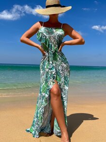 Cover up bandeau con estampado tropical - Verde - Ver 7