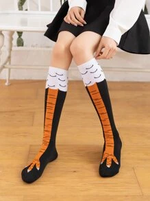 1雙女士雞腳圖案時尚高筒襪適用於日常 - 彩色 - 查看 1