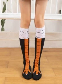 1雙女士雞腳圖案時尚高筒襪適用於日常 - 彩色 - 查看 2