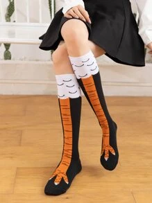 1雙女士雞腳圖案時尚高筒襪適用於日常 - 彩色 - 查看 3