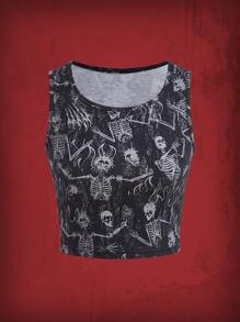ROMWE Grunge Punk Skull Print Tank Top - Black - View 1