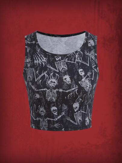 Grunge Punk Canotta con stampa teschi