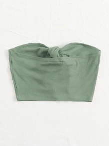 Soleia Top tubo bustier tejido de canalé con cordón delantero - verde menta - Ver 3