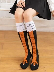 1雙女士雞腳圖案時尚高筒襪適用於日常 - 彩色 - 查看 5