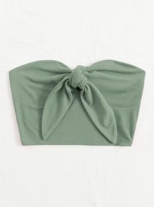 Soleia Top tubo bustier tejido de canalé con cordón delantero - verde menta - Ver 5