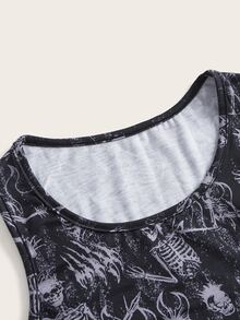 ROMWE Grunge Punk Skull Print Tank Top - Black - View 4
