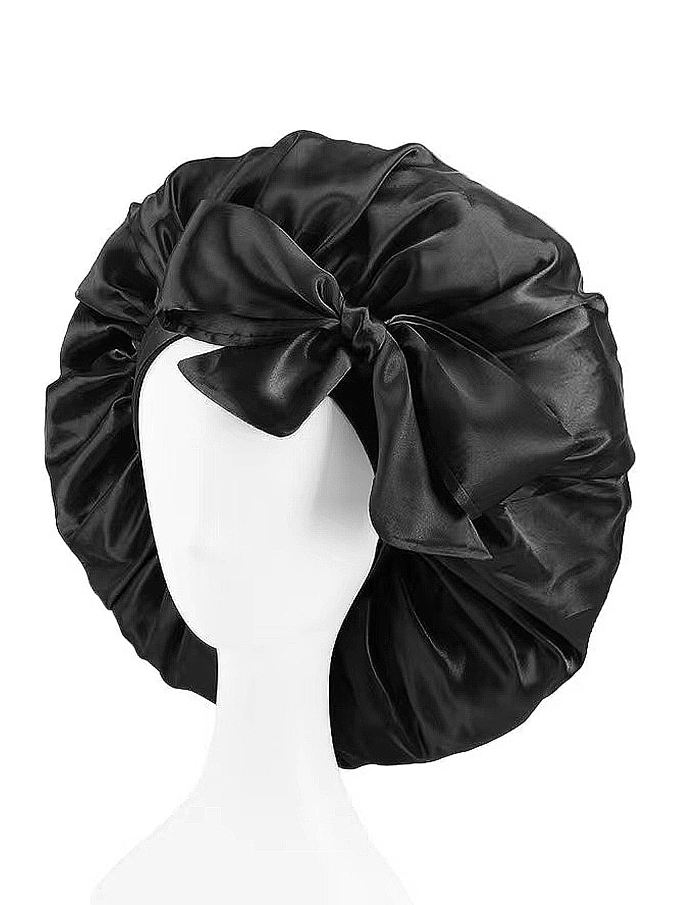 1 件装女士纯色蝴蝶结装饰缎面休闲发帽适合日常生活丝绸发帽缎面发帽情人节 - 黑色 - 查看 1