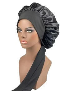 1 件装女士纯色蝴蝶结装饰缎面休闲发帽适合日常生活丝绸发帽缎面发帽情人节 - 黑色 - 查看 2