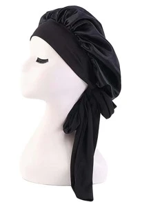 1 件装女士纯色蝴蝶结装饰缎面休闲发帽适合日常生活丝绸发帽缎面发帽情人节 - 黑色 - 查看 4