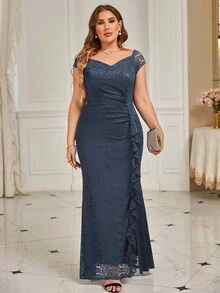 MIUSOL Plus Sweetheart Neck Draped Side Mermaid Hem Formal Lace Dress Elegant Prom Wedding Dress For Sale, For Graduation, Dinner - Xám - Xem 3