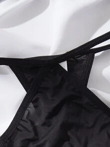 Contrast Lace Cut Out Underwire Lingerie Set - Black - View 3