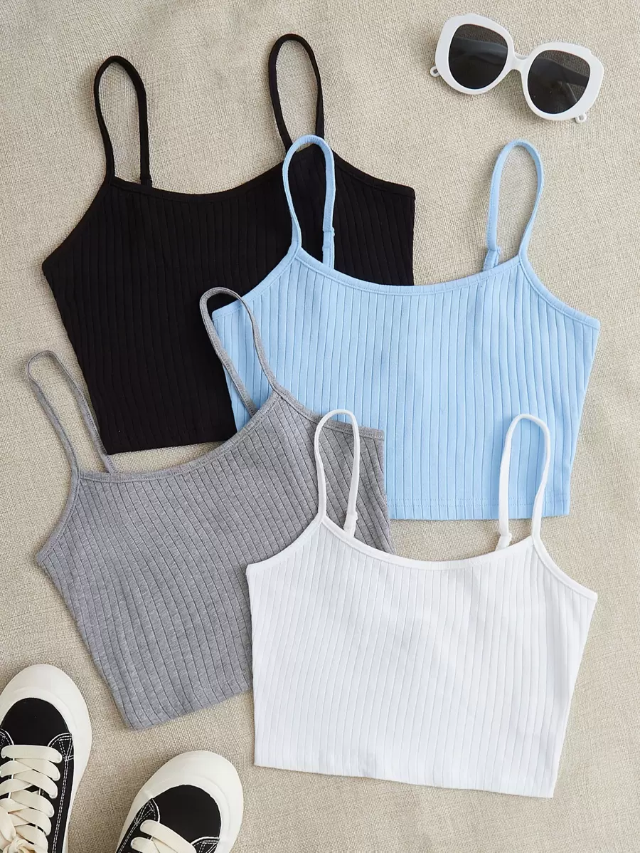 SHEIN EZwear 4入組羅紋針織吊帶上衣