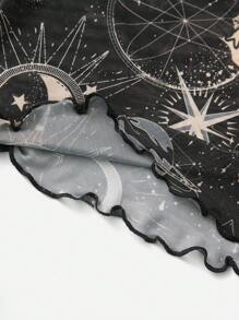 SHEIN EZwear Top con estampado de galaxia ribete en forma de lechuga de malla sin sujetador - Multicolor - Ver 3