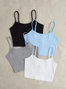 SHEIN EZwear 4入組羅紋針織吊帶上衣