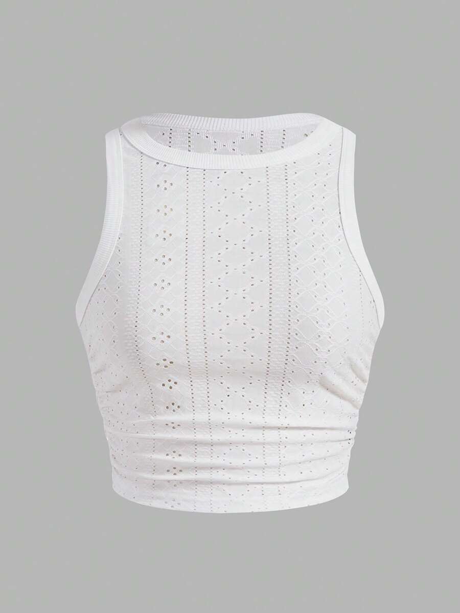 Muchica Áo khoác và áo lót dành cho xe tăng nữ Tranh thêu màu trơn Giải trí - trắng - Xem 1