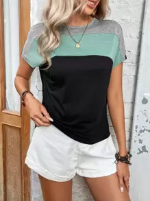 SHEIN LUNE 拼色蝙蝠袖T恤 - 彩色 - 查看 3