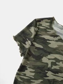 Muchica 戶外運動風迷彩印花木耳邊短款上衣 - 彩色 - 查看 4