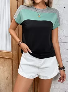 SHEIN LUNE 拼色蝙蝠袖T恤 - 彩色 - 查看 4