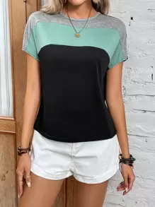 SHEIN LUNE 拼色蝙蝠袖T恤 - 彩色 - 查看 6