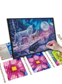 3pcs/set PMMA Point Drill Pen Tool, Creative Wolf & Moon Pattern Diamond Painting Art Drill Pen Set For Crafts - Multicolor - View 3