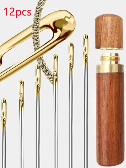 12pcs/set Stainless Steel Needle & 1pc Storage Box, Classic Sewing Tool For Home