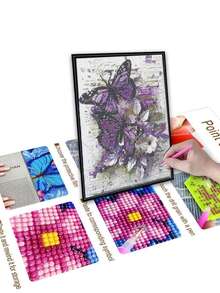 3 piezas/set PMMA pintura de diamantes DIY sin marco, patrón creativo de mariposa pintura de diamantes DIY para manualidades - Multicolor - Ver 4